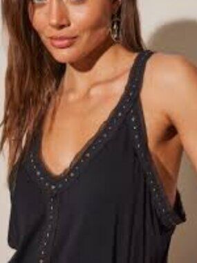 Rock & Republic Studded w Sheer top of back, Black Tank Top